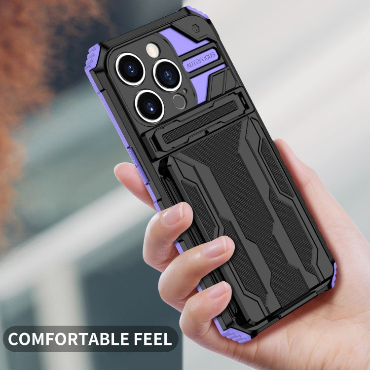 For iPhone 15 Pro Kickstand Armor Card Wallet Phone Case(Purple) - iPhone 15 Pro Cases by buy2fix | Online Shopping UK | buy2fix