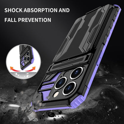 For iPhone 15 Pro Kickstand Armor Card Wallet Phone Case(Purple) - iPhone 15 Pro Cases by buy2fix | Online Shopping UK | buy2fix