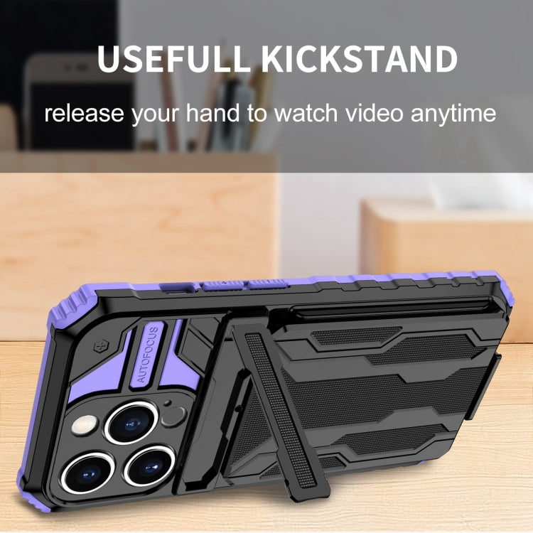 For iPhone 15 Pro Kickstand Armor Card Wallet Phone Case(Purple) - iPhone 15 Pro Cases by buy2fix | Online Shopping UK | buy2fix