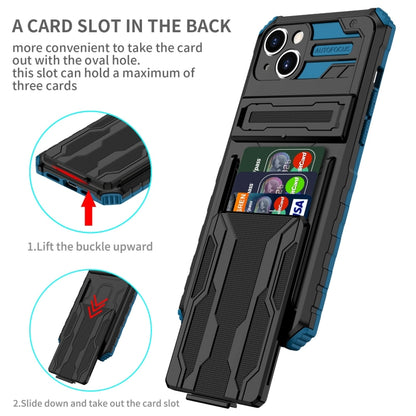 For iPhone 15 Plus Kickstand Armor Card Wallet Phone Case(Blue) - iPhone 15 Plus Cases by buy2fix | Online Shopping UK | buy2fix
