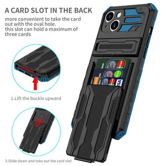 For iPhone 15 Plus Kickstand Armor Card Wallet Phone Case(Blue) - iPhone 15 Plus Cases by buy2fix | Online Shopping UK | buy2fix