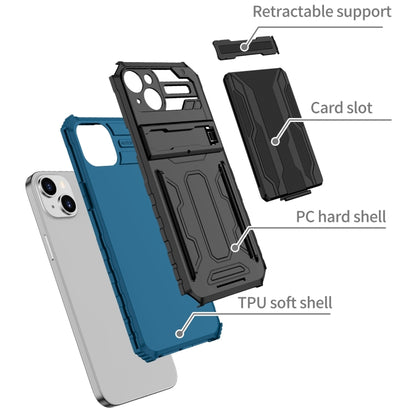 For iPhone 15 Plus Kickstand Armor Card Wallet Phone Case(Blue) - iPhone 15 Plus Cases by buy2fix | Online Shopping UK | buy2fix