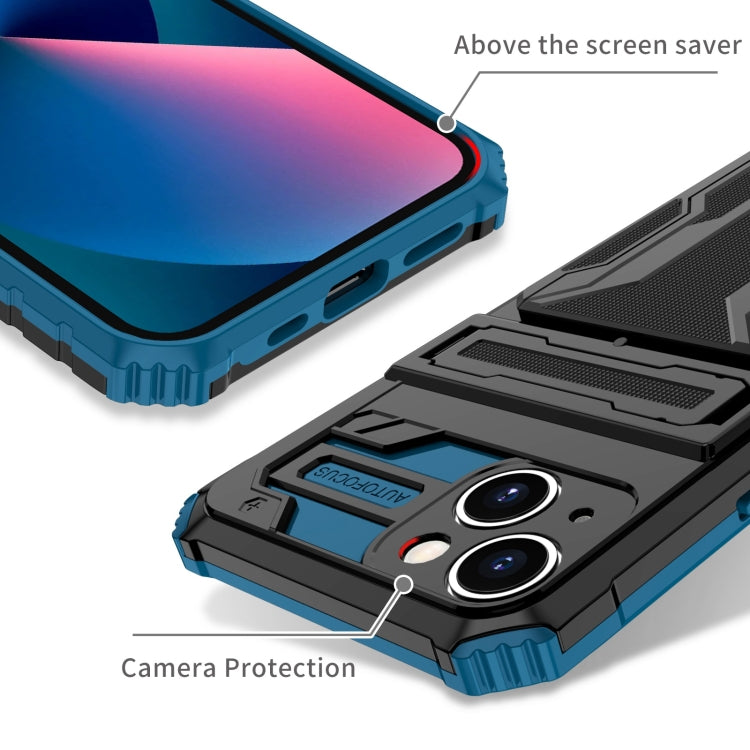 For iPhone 15 Plus Kickstand Armor Card Wallet Phone Case(Blue) - iPhone 15 Plus Cases by buy2fix | Online Shopping UK | buy2fix