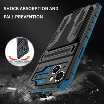 For iPhone 15 Plus Kickstand Armor Card Wallet Phone Case(Blue) - iPhone 15 Plus Cases by buy2fix | Online Shopping UK | buy2fix