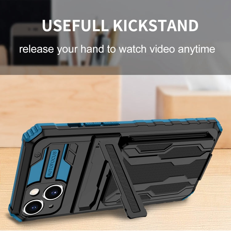 For iPhone 15 Plus Kickstand Armor Card Wallet Phone Case(Blue) - iPhone 15 Plus Cases by buy2fix | Online Shopping UK | buy2fix
