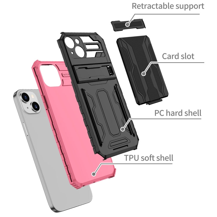 For iPhone 15 Kickstand Armor Card Wallet Phone Case(Pink) - iPhone 15 Cases by buy2fix | Online Shopping UK | buy2fix
