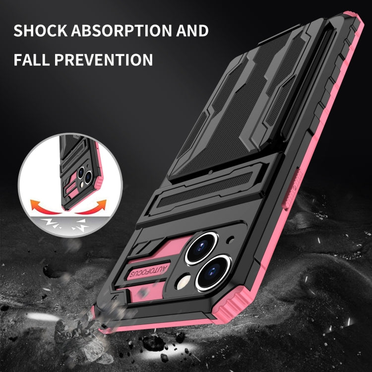 For iPhone 15 Kickstand Armor Card Wallet Phone Case(Pink) - iPhone 15 Cases by buy2fix | Online Shopping UK | buy2fix