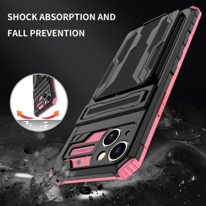 For iPhone 15 Kickstand Armor Card Wallet Phone Case(Pink) - iPhone 15 Cases by buy2fix | Online Shopping UK | buy2fix