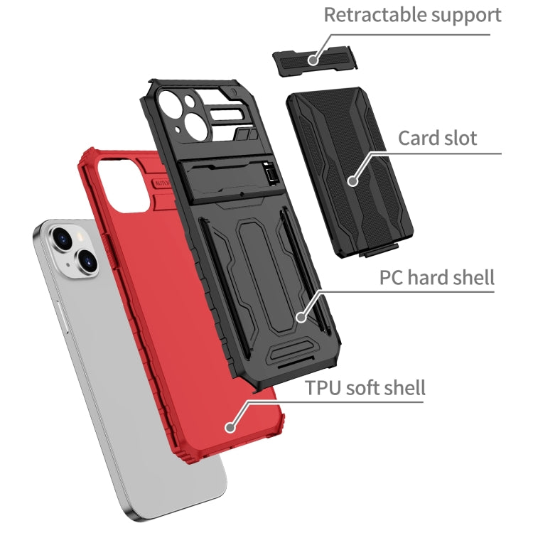 For iPhone 15 Kickstand Armor Card Wallet Phone Case(Red) - iPhone 15 Cases by buy2fix | Online Shopping UK | buy2fix