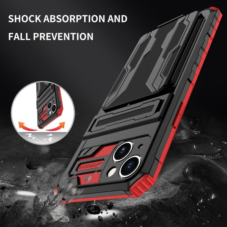 For iPhone 15 Kickstand Armor Card Wallet Phone Case(Red) - iPhone 15 Cases by buy2fix | Online Shopping UK | buy2fix