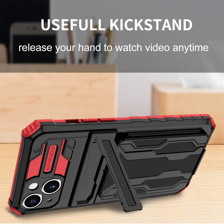 For iPhone 15 Kickstand Armor Card Wallet Phone Case(Red) - iPhone 15 Cases by buy2fix | Online Shopping UK | buy2fix