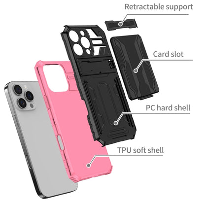 For iPhone 16 Pro Kickstand Armor Card Wallet Phone Case(Pink) by buy2fix