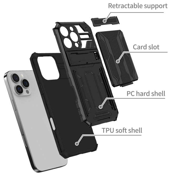 For iPhone 16 Pro Kickstand Armor Card Wallet Phone Case(Black) by buy2fix