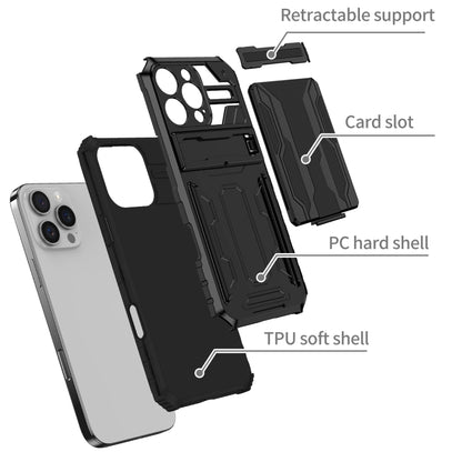 For iPhone 16 Pro Kickstand Armor Card Wallet Phone Case(Black) by buy2fix