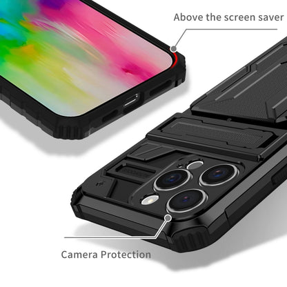 For iPhone 16 Pro Kickstand Armor Card Wallet Phone Case(Black) by buy2fix