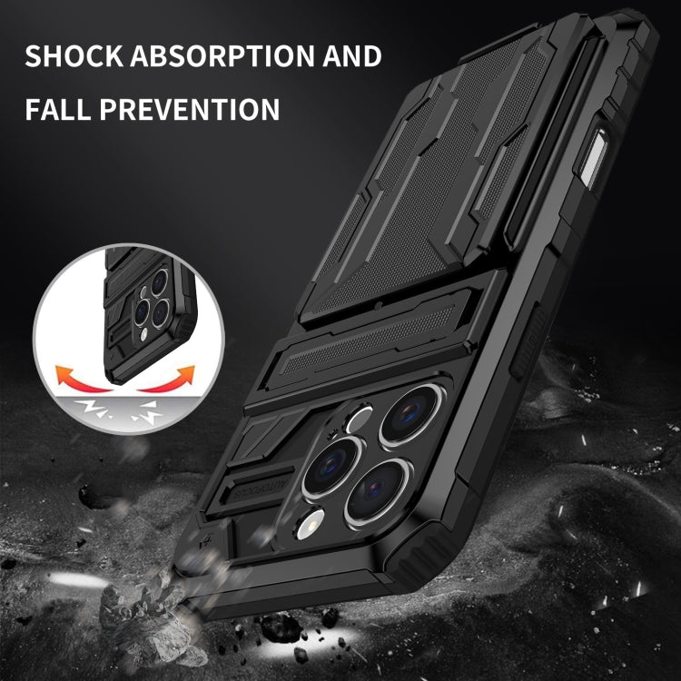 For iPhone 16 Pro Kickstand Armor Card Wallet Phone Case(Black) by buy2fix