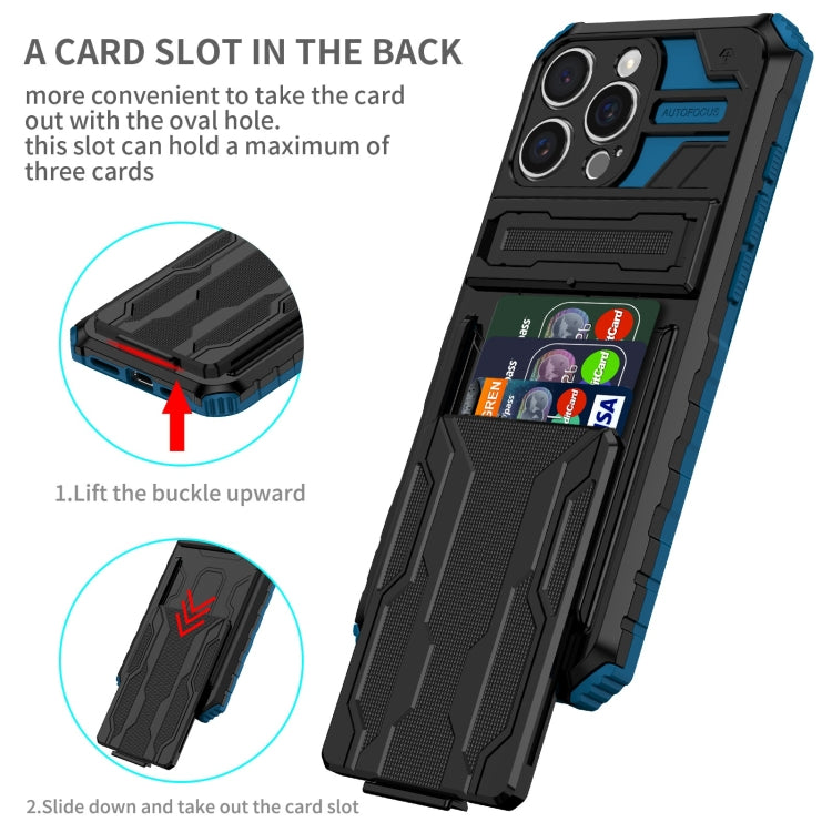 For iPhone 16 Pro Kickstand Armor Card Wallet Phone Case(Blue) by buy2fix