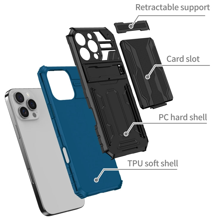 For iPhone 16 Pro Kickstand Armor Card Wallet Phone Case(Blue) by buy2fix