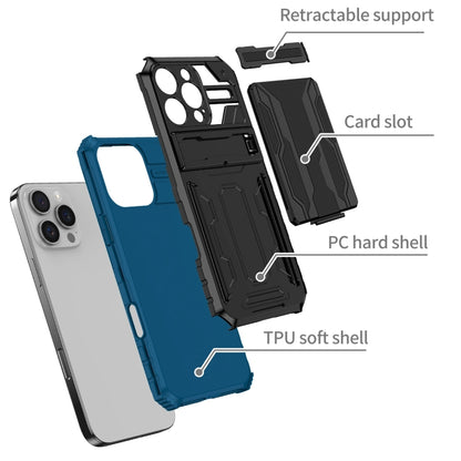 For iPhone 16 Pro Kickstand Armor Card Wallet Phone Case(Blue) by buy2fix
