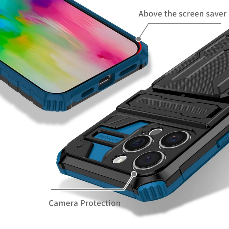 For iPhone 16 Pro Kickstand Armor Card Wallet Phone Case(Blue) by buy2fix