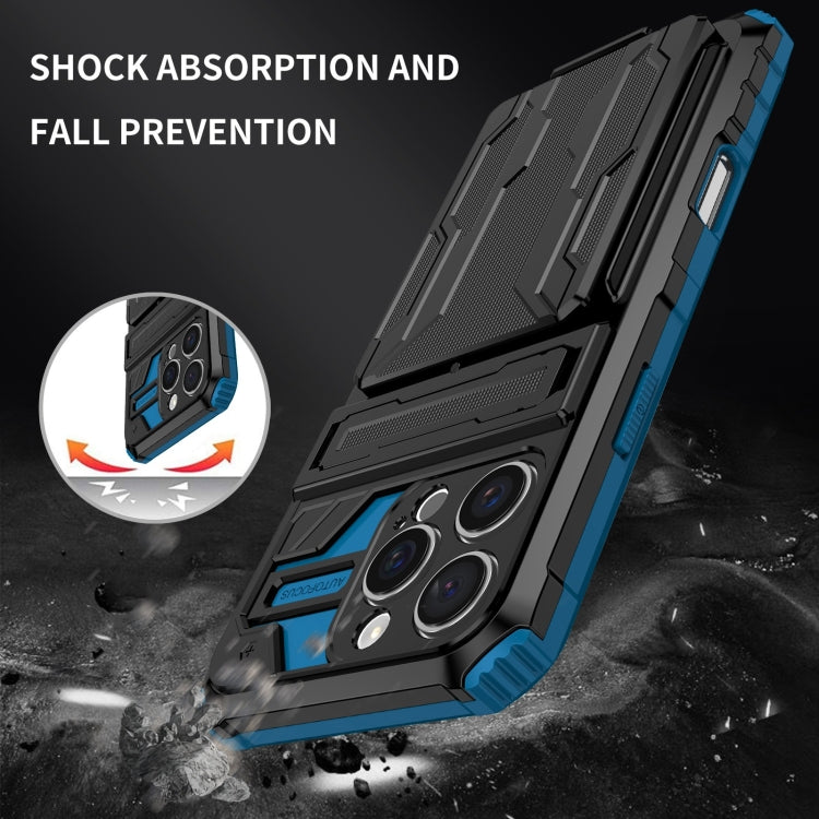 For iPhone 16 Pro Kickstand Armor Card Wallet Phone Case(Blue) by buy2fix
