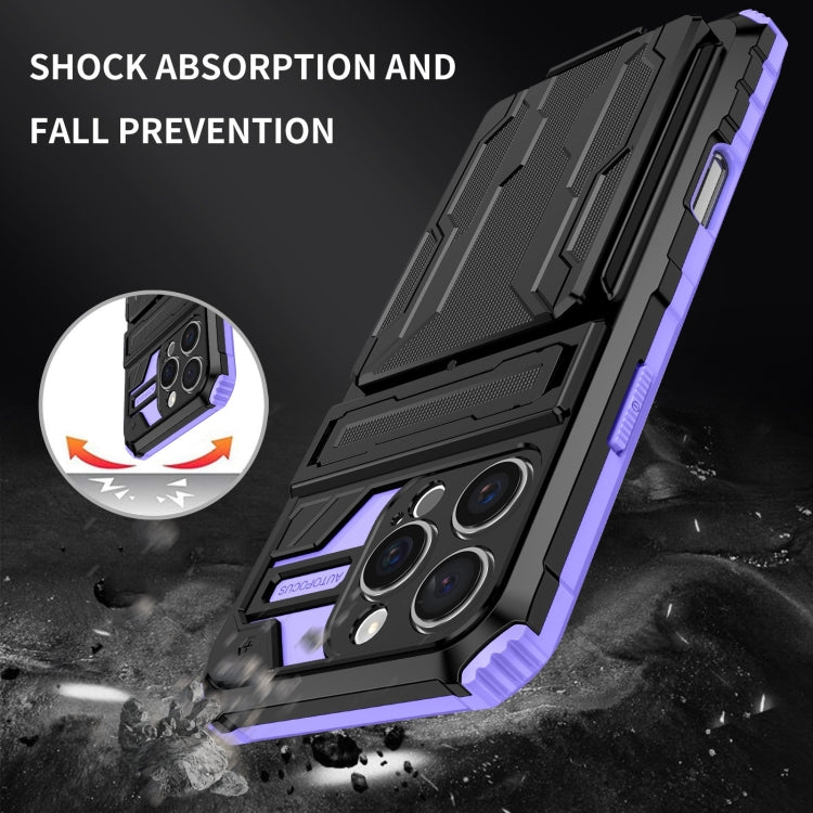 For iPhone 16 Pro Kickstand Armor Card Wallet Phone Case(Purple) by buy2fix