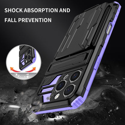 For iPhone 16 Pro Kickstand Armor Card Wallet Phone Case(Purple) by buy2fix