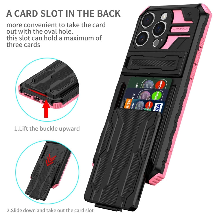 For iPhone 16 Pro Max Kickstand Armor Card Wallet Phone Case(Pink) by buy2fix