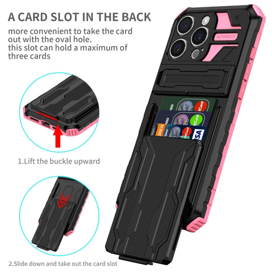 For iPhone 16 Pro Max Kickstand Armor Card Wallet Phone Case(Pink) by buy2fix