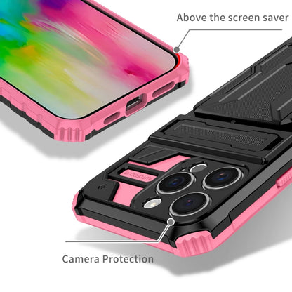 For iPhone 16 Pro Max Kickstand Armor Card Wallet Phone Case(Pink) by buy2fix