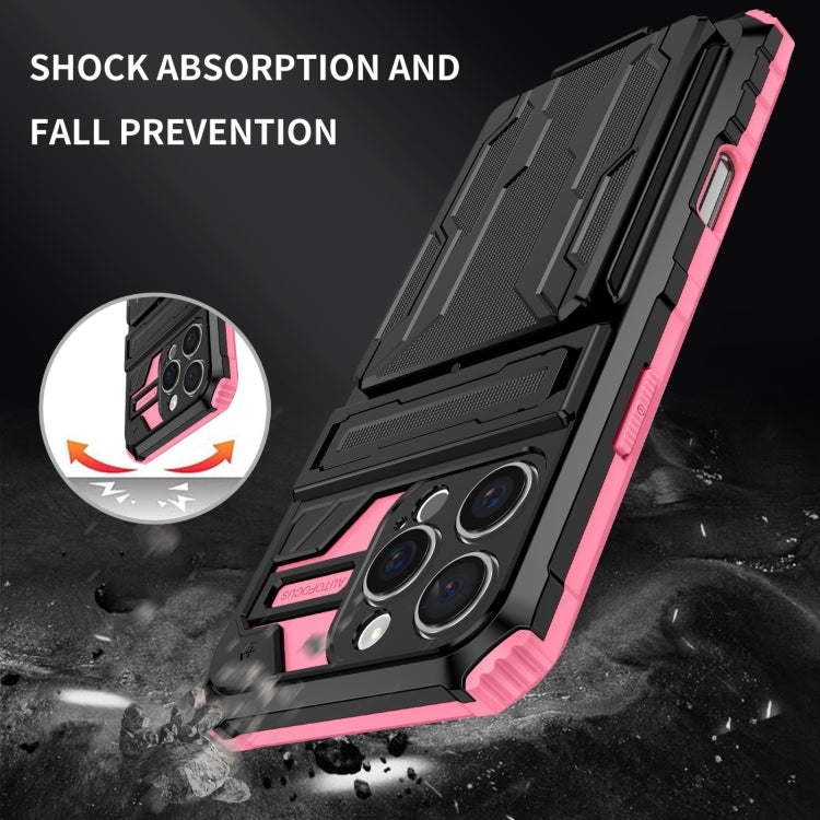For iPhone 16 Pro Max Kickstand Armor Card Wallet Phone Case(Pink) by buy2fix