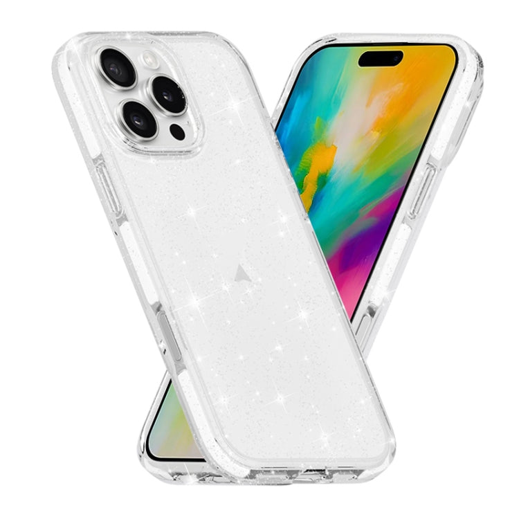 For iPhone 16 Pro Dual Color Clear Glitter TPU + TPE Full Coverage Phone Case(Glitter White) by buy2fix