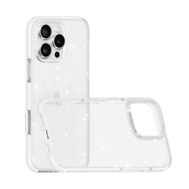 For iPhone 16 Pro Dual Color Clear Glitter TPU + TPE Full Coverage Phone Case(Glitter White) by buy2fix