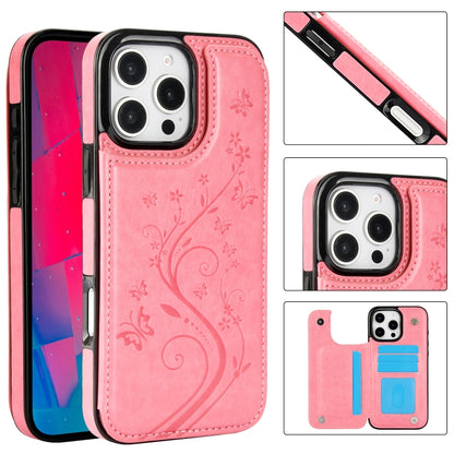 For iPhone 16 Pro Max Double Buckle Butterfly Embossing PU Phone Case(Pink) by buy2fix