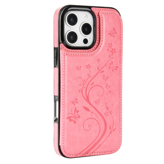 For iPhone 16 Pro Max Double Buckle Butterfly Embossing PU Phone Case(Pink) by buy2fix