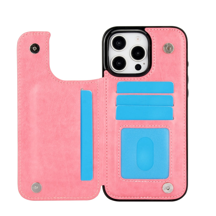 For iPhone 16 Pro Max Double Buckle Butterfly Embossing PU Phone Case(Pink) by buy2fix