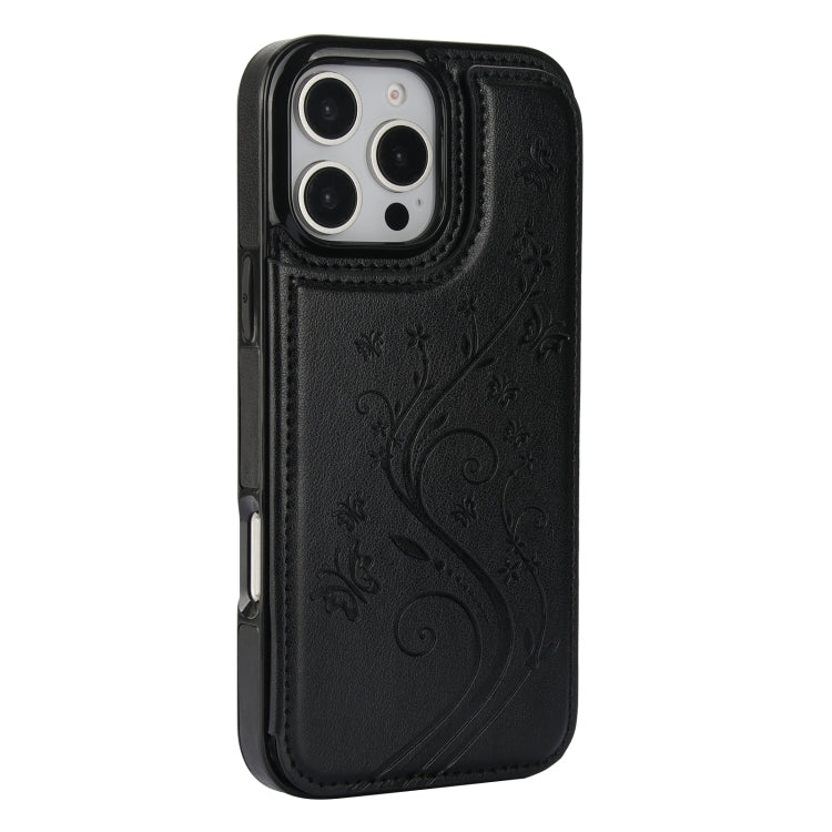 For iPhone 16 Pro Max Double Buckle Butterfly Embossing PU Phone Case(Black) by buy2fix