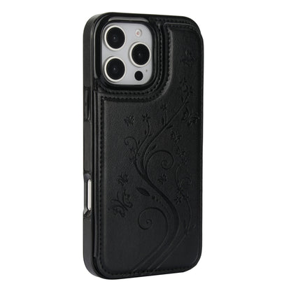 For iPhone 16 Pro Max Double Buckle Butterfly Embossing PU Phone Case(Black) by buy2fix