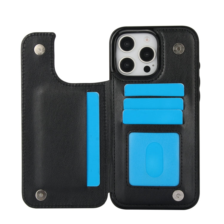 For iPhone 16 Pro Max Double Buckle Butterfly Embossing PU Phone Case(Black) by buy2fix