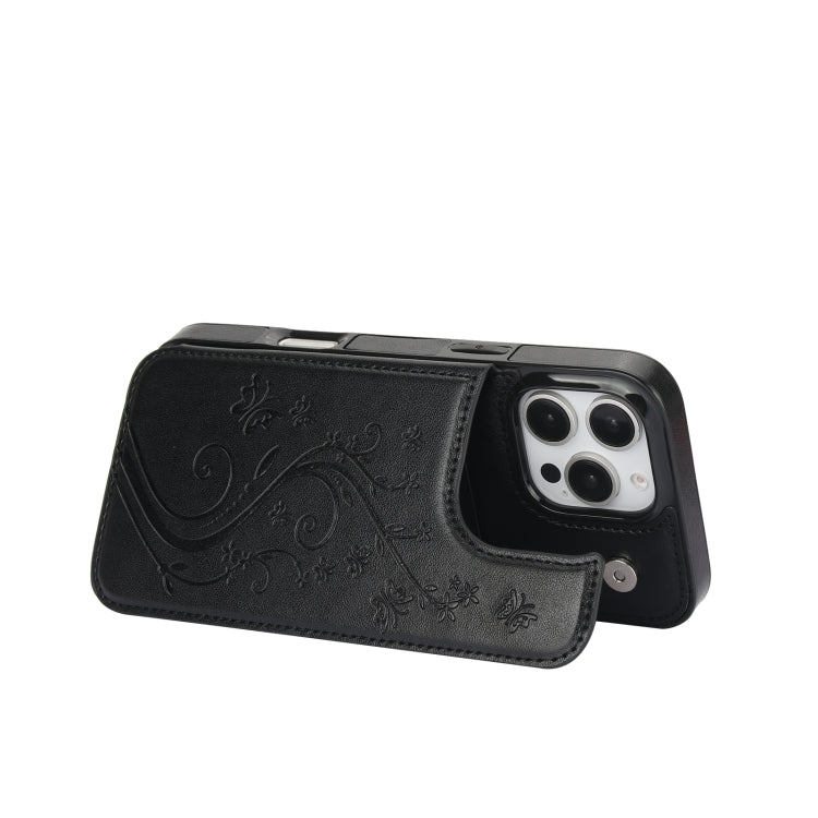 For iPhone 16 Pro Max Double Buckle Butterfly Embossing PU Phone Case(Black) by buy2fix