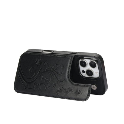 For iPhone 16 Pro Max Double Buckle Butterfly Embossing PU Phone Case(Black) by buy2fix