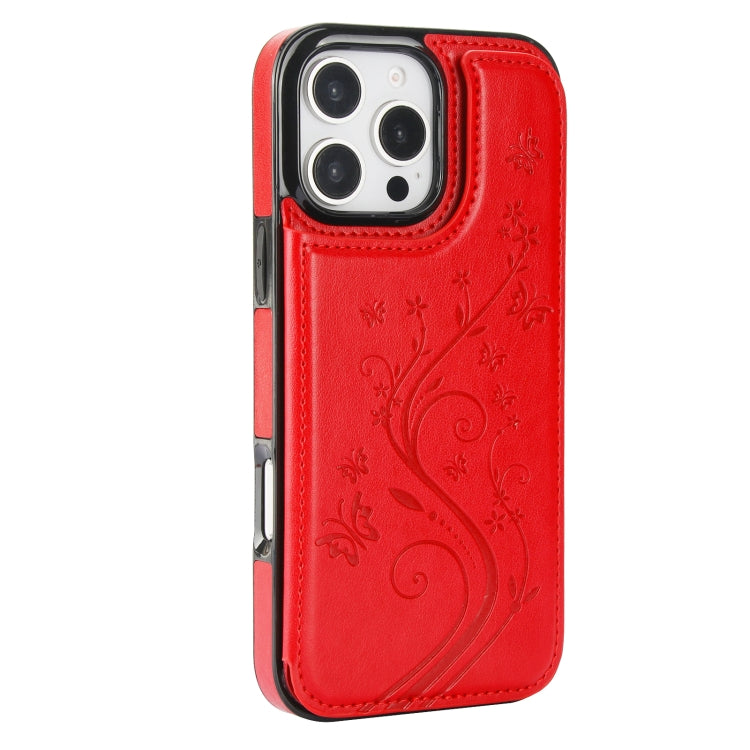 For iPhone 16 Pro Max Double Buckle Butterfly Embossing PU Phone Case(Red) by buy2fix
