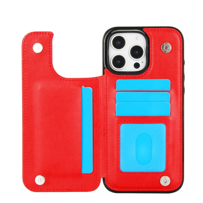 For iPhone 16 Pro Max Double Buckle Butterfly Embossing PU Phone Case(Red) by buy2fix
