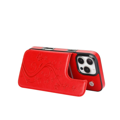 For iPhone 16 Pro Max Double Buckle Butterfly Embossing PU Phone Case(Red) by buy2fix