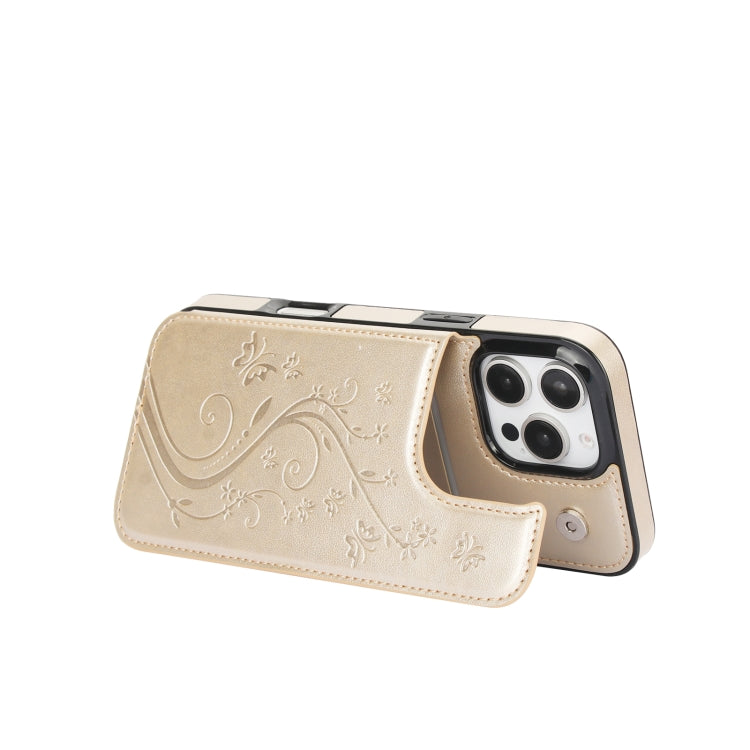 For iPhone 16 Pro Max Double Buckle Butterfly Embossing PU Phone Case(Gold) by buy2fix
