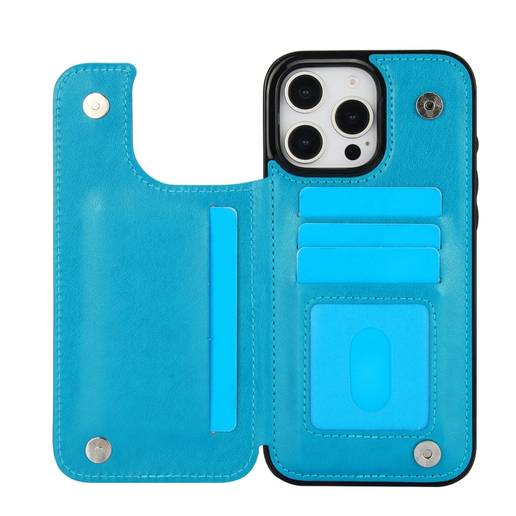 For iPhone 16 Pro Max Double Buckle Butterfly Embossing PU Phone Case(Blue) by buy2fix