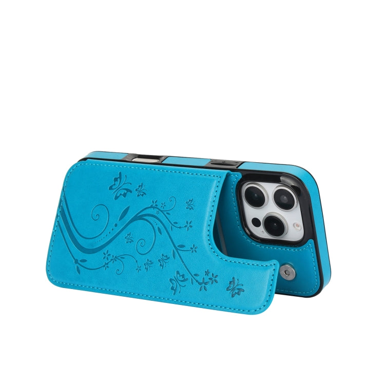 For iPhone 16 Pro Max Double Buckle Butterfly Embossing PU Phone Case(Blue) by buy2fix