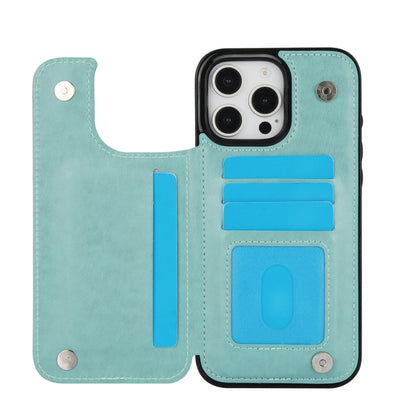 For iPhone 16 Pro Max Double Buckle Butterfly Embossing PU Phone Case(Green) by buy2fix