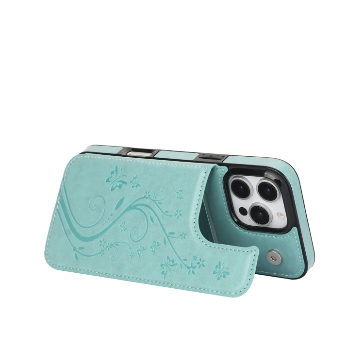 For iPhone 16 Pro Max Double Buckle Butterfly Embossing PU Phone Case(Green) by buy2fix