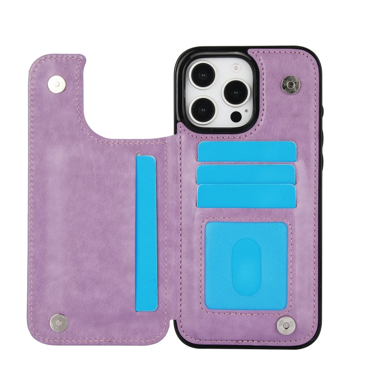 For iPhone 16 Pro Max Double Buckle Butterfly Embossing PU Phone Case(Purple) by buy2fix